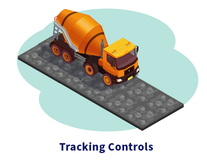 Illustration of a construction vehicle on a rumble pad. Caption: Tracking Controls
