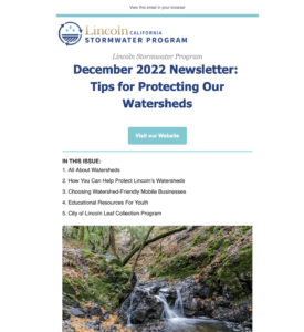 December 2022 Newsletter: Tips For Protecting Our Watersheds